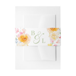 Bright Floral Monogram Spring Wedding 招待状ベリーバンド