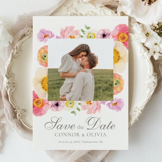 Bright Floral Save the Date Card 招待状