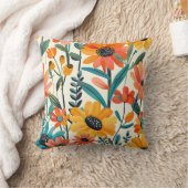 Bright Floral Throw Pillow クッション (ブランケット)