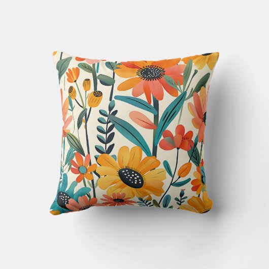 Bright Floral Throw Pillow クッション (裏面)