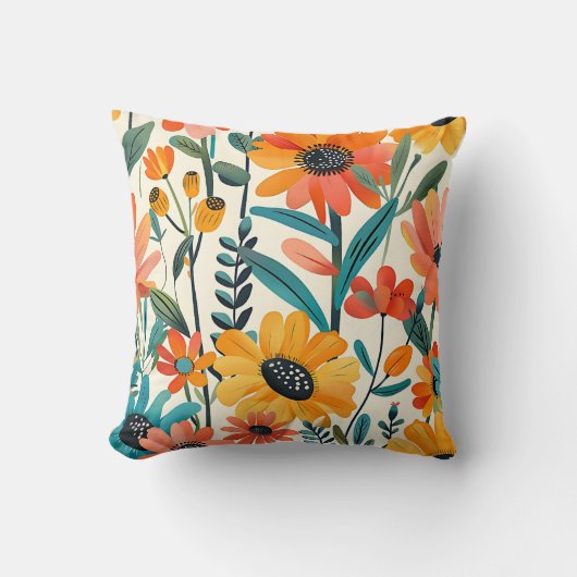 Bright Floral Throw Pillow クッション (正面)