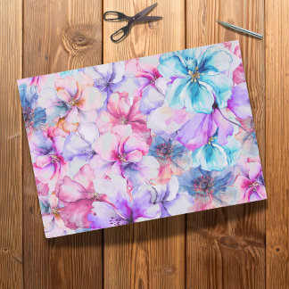 Bright Floral Watercolor Flowers Decoupage 薄葉紙