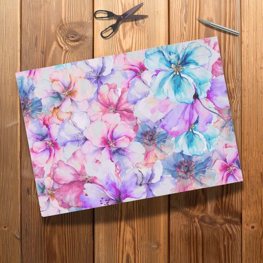 Bright Floral Watercolor Flowers Decoupage 薄葉紙