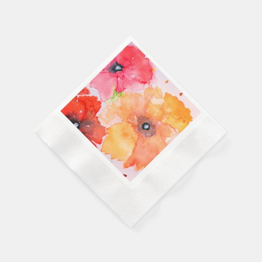 Bright Floral Watercolor Napkin 縁ありカクテルナプキン (角)