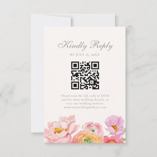 Bright Floral Wedding QR RSVP Card (正面)