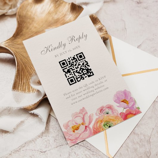 Bright Floral Wedding QR RSVP Card