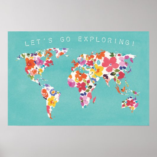 Bright Floral World Teal ポスター (正面)