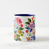 Bright Florals Faux Yarn Embroidery Design ツートーンマグカップ (中央)