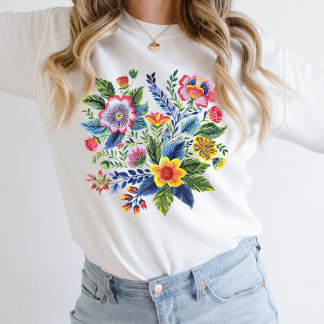 Bright Florals Wildflowers Faux Yarn Embroidery  スウェットシャツ