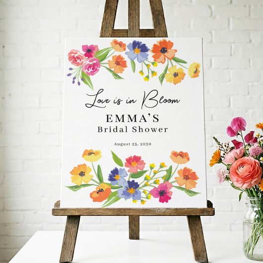 Bright Flower Garden Pink Orange Welcome Sign ポスター