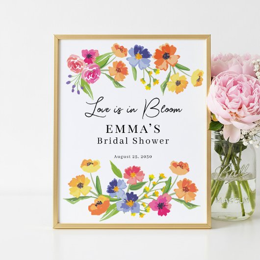 Bright Flower Garden Pink Orange Welcome Sign ポスター