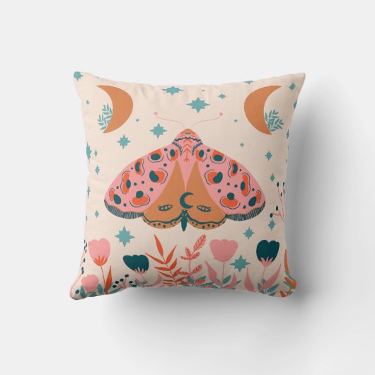 Bright Folk art Moths pattern クッション (裏面)