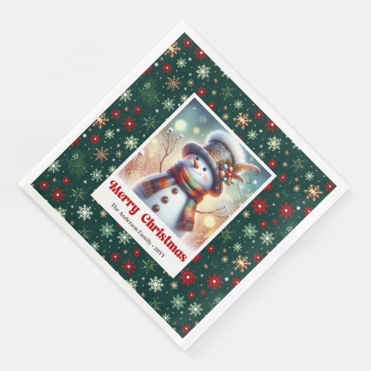 Bright funny snowman watercolor kids napkins (コーナー)