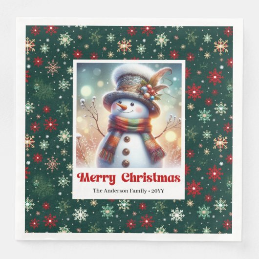 Bright funny snowman watercolor kids napkins (正面)