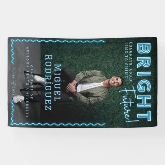 Bright Future Blue Neon Grad写真卒業 横断幕 (横)