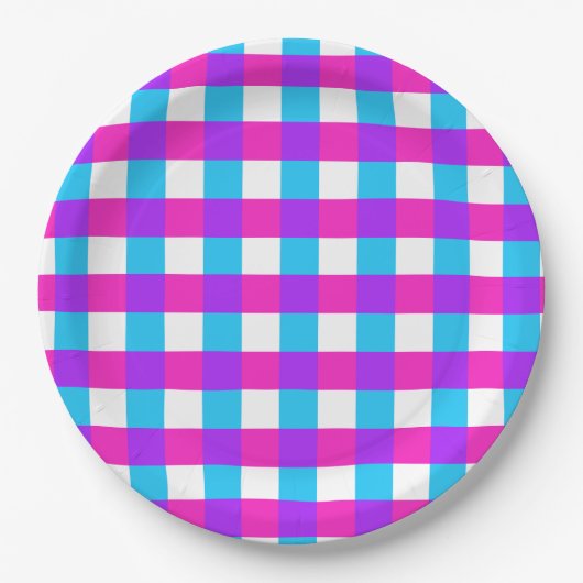 Bright Gingham Party Plates - styles 3 ペーパープレート (正面)