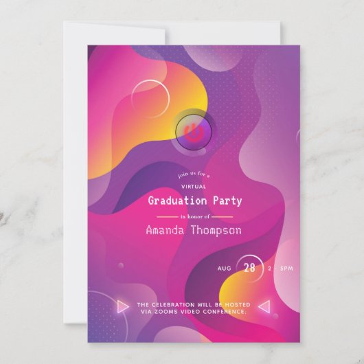 Bright Glow Geometric Virtual Graduation Party 招待状 (正面)