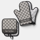 Bright Gray and Winter White Snowflake Pattern 鍋つかみ&鍋敷きセット (正面/裏面)