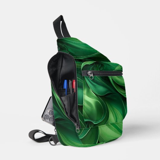 BRIGHT GREEN ABSTRACT SWIRLS スリングバッグ (見開き)