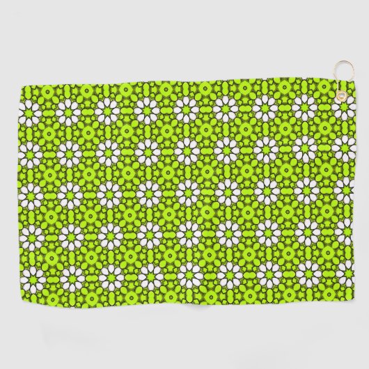 Bright green and white floral patterned ゴルフタオル (横)