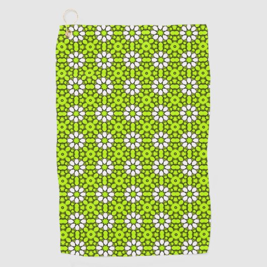 Bright green and white floral patterned ゴルフタオル (正面)