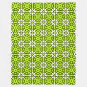 Bright green and white floral patterned フリースブランケット (正面)