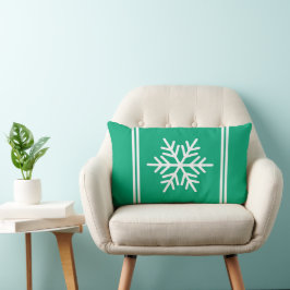 Bright Green Blue White Racing Stripes Snowflake ランバークッション