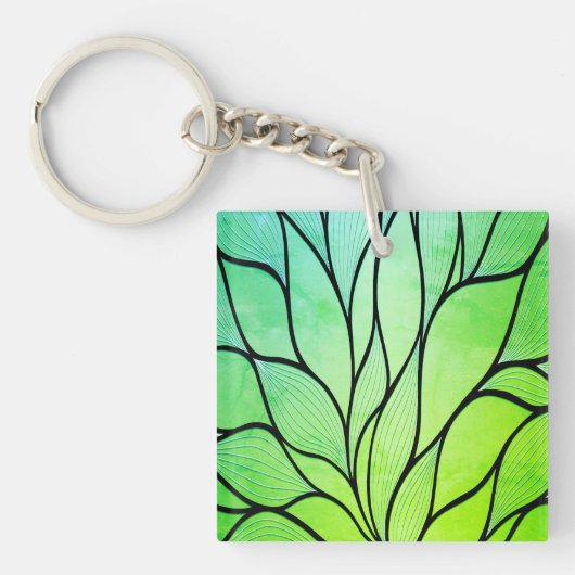 Bright Green Hues Creative Leave Pattern  キーホルダー (正面)