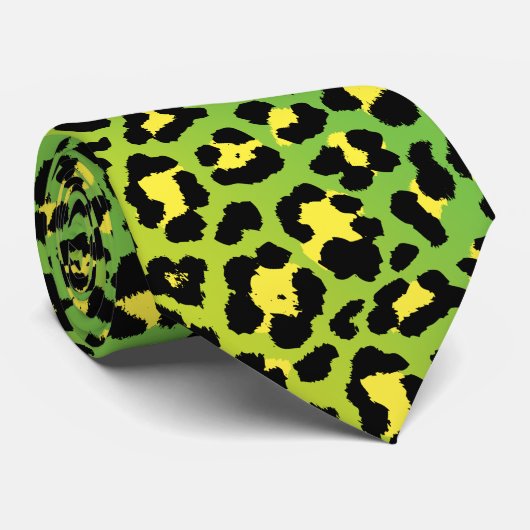 Bright Green Leopard Print 80sパンクインスパイア ネクタイ (ロール)