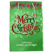 Bright Green Merry Christmas ミディアムペーパーバッグ (正面)