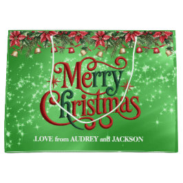 Bright Green Merry Christmas ラージペーパーバッグ