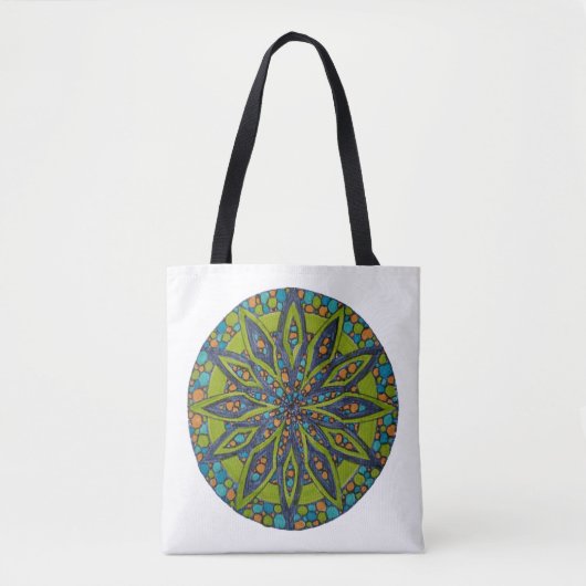 Bright Green/Navy Starburst Mandala Tote Bag トートバッグ (正面)