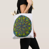 Bright Green/Navy Starburst Mandala Tote Bag トートバッグ (クローズアップ)