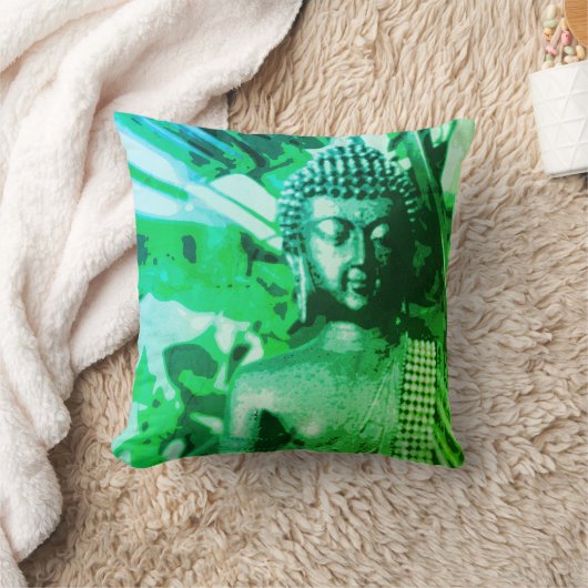 Bright Green Ombre Buddha Meditation Zen クッション (ブランケット)