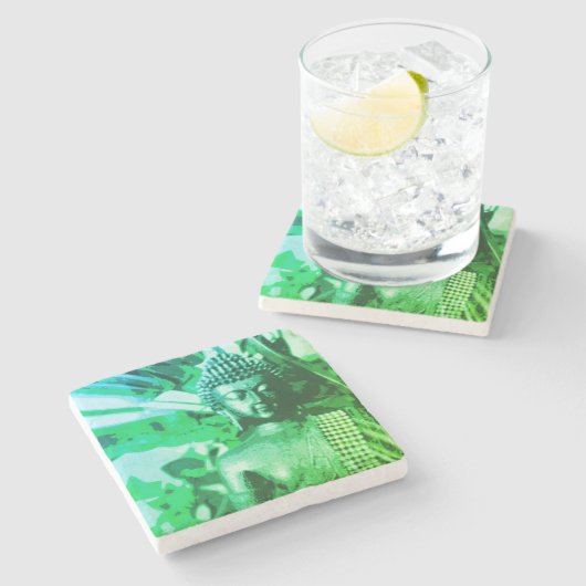 Bright Green Ombre Buddha Meditation Zen ストーンコースター (横)