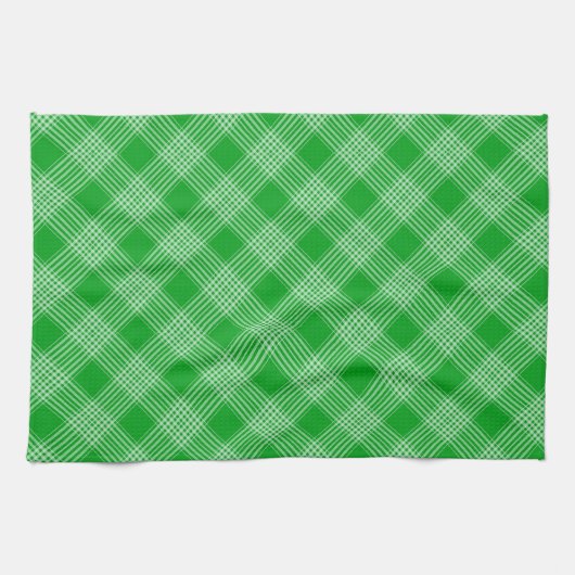Bright Green Plaid Checked Pattern キッチンタオル (横)