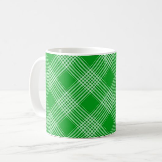 Bright Green Plaid Checked Pattern コーヒーマグカップ (正面左)