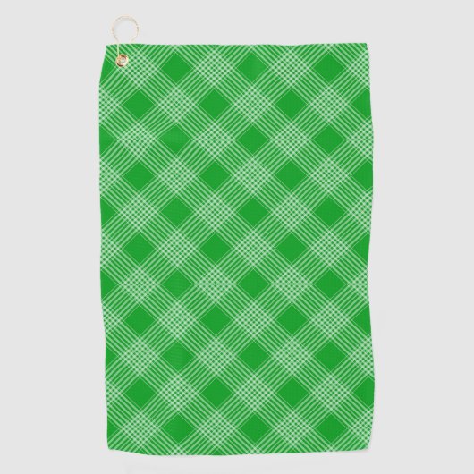 Bright Green Plaid Checked Pattern ゴルフタオル (正面)