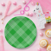 Bright Green Plaid Checked Pattern ペーパープレート (パーティー)