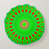 Bright Green Round Bohemian Throw Pillow ラウンドクッション (裏面)