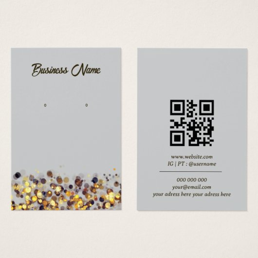 Bright grey golden QR code earring display card (正面&裏面)