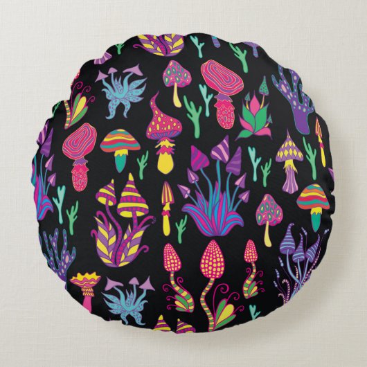 Bright,hallucinogenic,decorative,fantastic mushroo ラウンドクッション (正面)