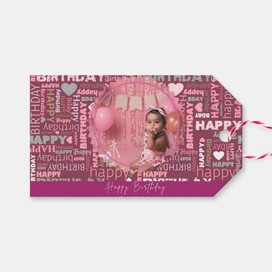 Bright Happy Birthday Pattern Background  ギフトタグ (正面(横))