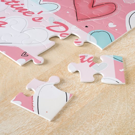 Bright Happy Valentine's Day Custom Heart Rainbow ジグソーパズル (側面)