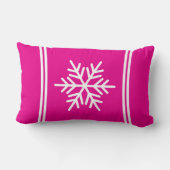 Bright Holiday Pink White Racing Stripes Snowflake ランバークッション (裏面)