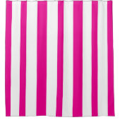Bright Hot Pink White Summer Stripes シャワーカーテン (正面)