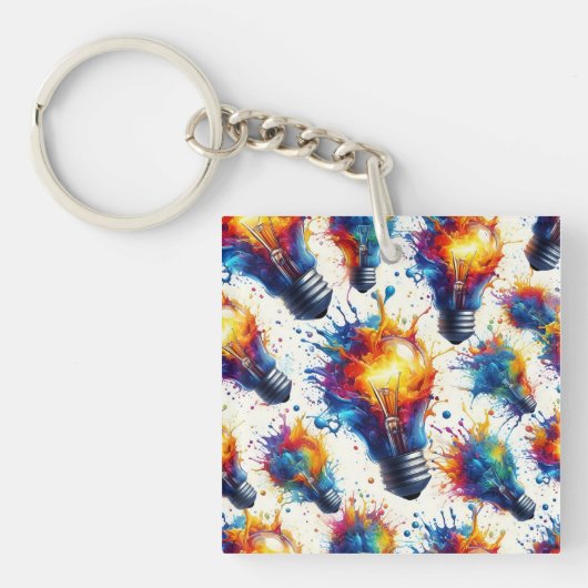 Bright Ideas – Colorful Light Bulb Pattern with Ab キーホルダー (正面)