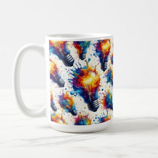 Bright Ideas – Colorful Light Bulb Pattern with Ab コーヒーマグカップ (左)