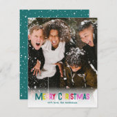 Bright & Joyful Merry Christmas Photo Pine Green シーズンカード (正面/裏面)