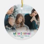 Bright & Joyful Merry Christmas Photo Pine Green セラミックオーナメント (正面)